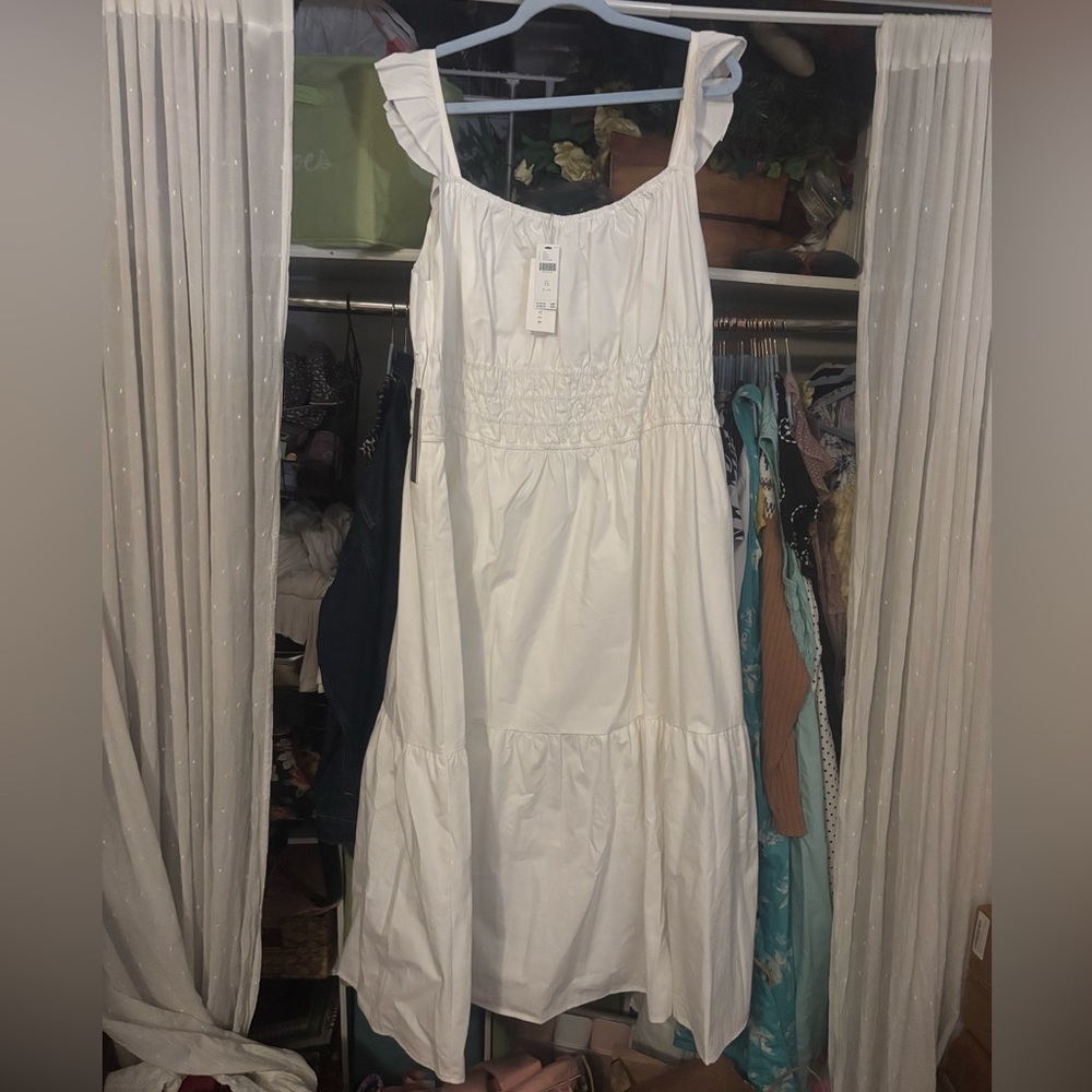 NWT Anthropologie White Ruffled Straps Maxi Dress